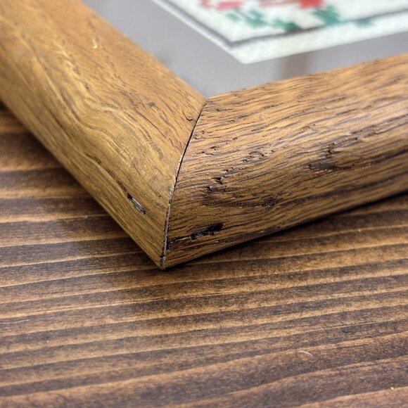 Vintage Framed Cross Stitch Country House or Red Barn in Solid Oak Wood Frame - Picture 8 of 12